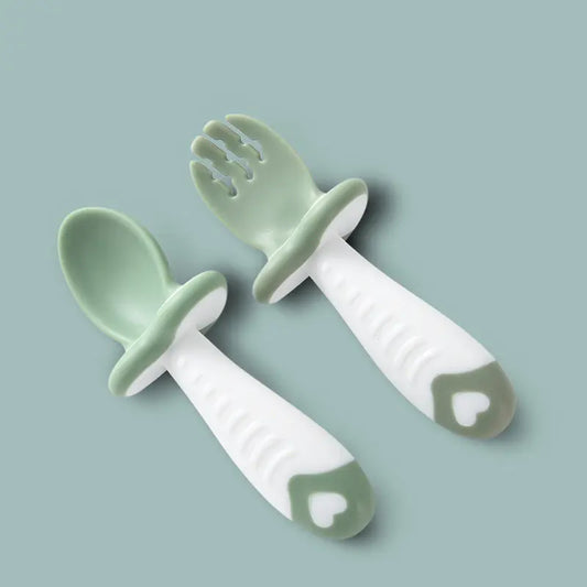 Soft Head Spoon and Fork Set for Baby Learning